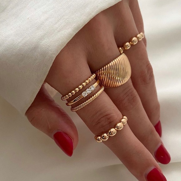 Adjustable Bead Ring 18k Gold Plated Luxury Jewelry - Picture 2 of 13